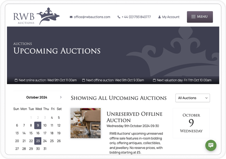 Website for auctioneers - RWB Auctions: Edward Robertson